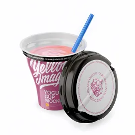 Opened g Yogurt Cup With Straw